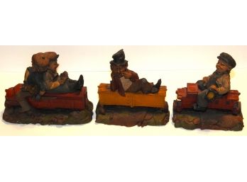Lot Of 3 Vintage Train Sculptures By The Artist Tom Clark