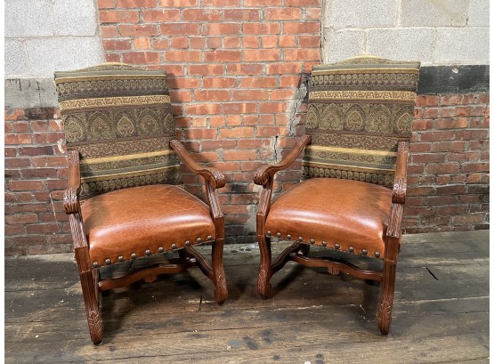 Absolutely Beautiful Carved Wood & Genuine Leather Chairs