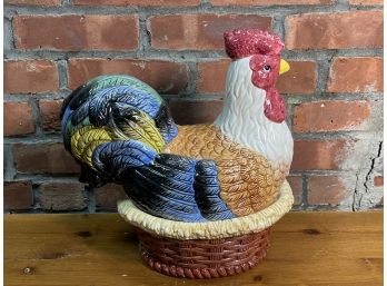 A Hand Painted Lidded Rooster Dish