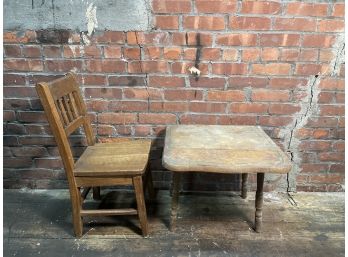 Antique Childrens Wooden Chair & Drop Leaf Table