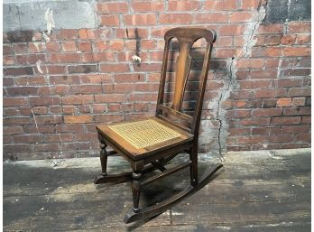 Beautiful Antique Wooden Rocker With Cane Seat