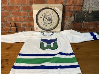 Whalers Jersey (has Some Staining) And UCONN Husky Clock
