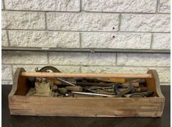 A Fantastic Vintage Wooden Tool Box With Great Tools