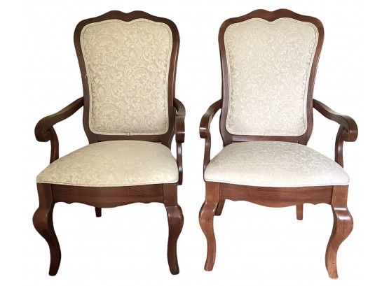 Pair Of Vintage Queen Anne Style Upholstered Arm Chairs