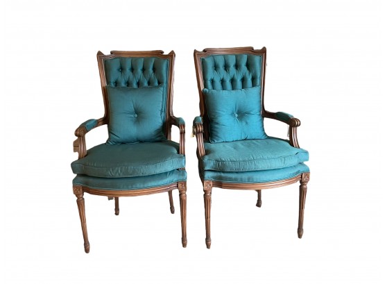 Pair Of Mid Century Teal Arm Chairs