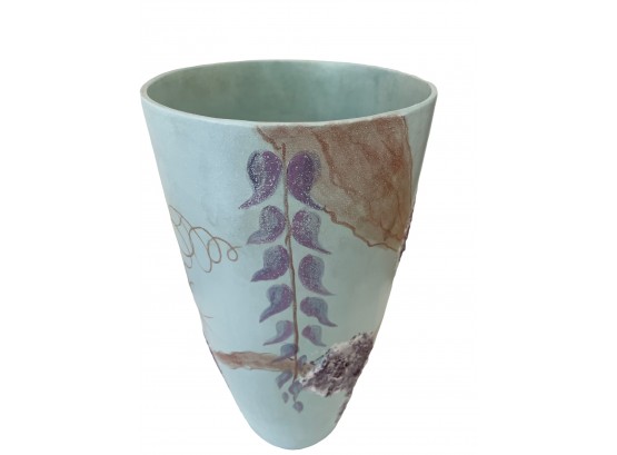 Vintage Matte Blue Creek-Turn Ceramic Wisteria Vase