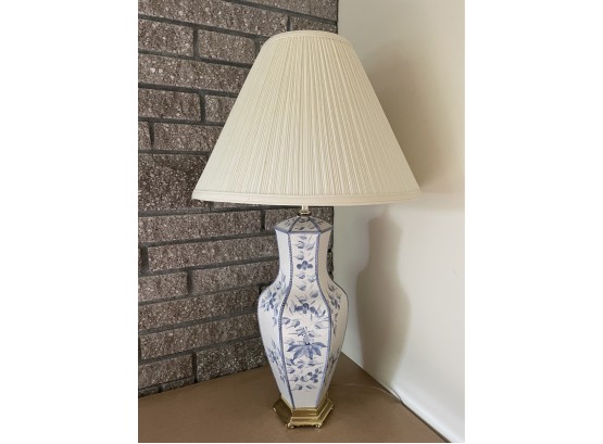 Blue & White Porcelain Lamp On Brass Base