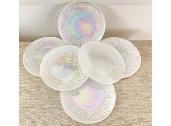 Six Vintage Milk Glass With An Iridescent Finish Heat Proof