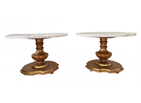 Pair Of Vintage Regency Marble Top Accent Tables