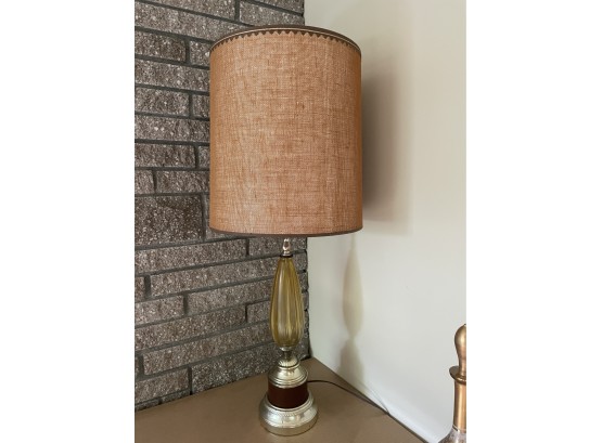 Vintage Mid Century Glass Lamp With Burlap Shade