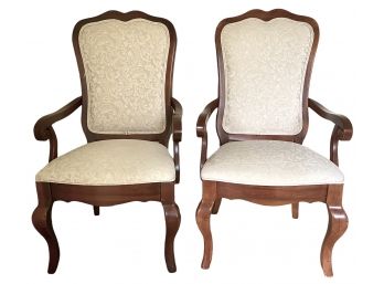 Pair Of Vintage Queen Anne Style Upholstered Arm Chairs