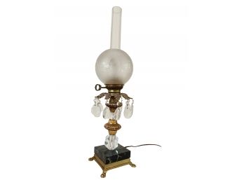 Electrified Oil Lamp On Brass & Onyx Base