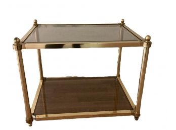 Vintage 70s Brass And Smoked Glass Accent Table 26' X 20' X 20'