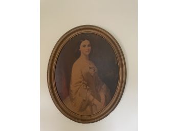 Antique Print Of Southern Belle In Oval Wooden Frame