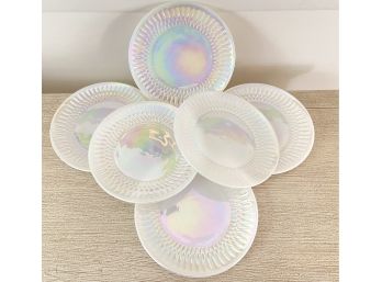 Six Vintage Milk Glass With An Iridescent Finish Heat Proof