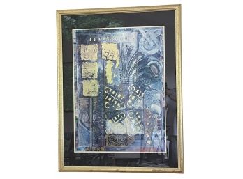Framed Abstract Print With Metallic Inks Signed David 34' X 17'