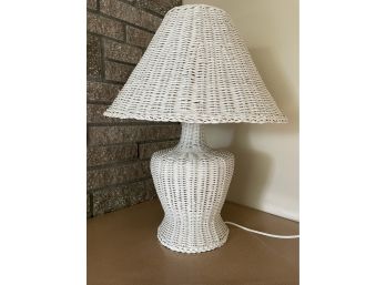 Vintage Mid Century White Wicker Lamp