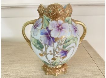 Vintage Nippon Hand Painted Gilded Two Handled Vase