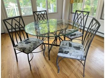 Modern Glass Topped Grey Metal Table With Four Chairs 48' X  29'