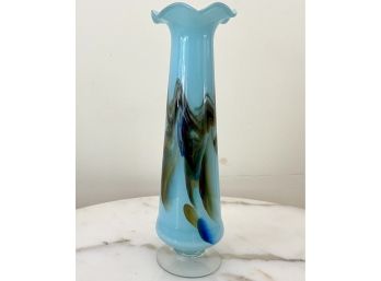 Mid Century Art Glass 10.5' Ruffled Vase