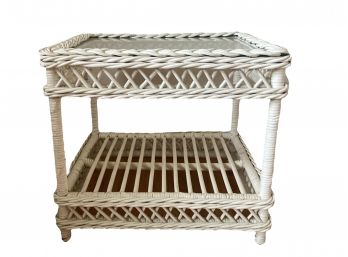Vintage White Wicker And Glass Accent Table 24' X 19' X 22'