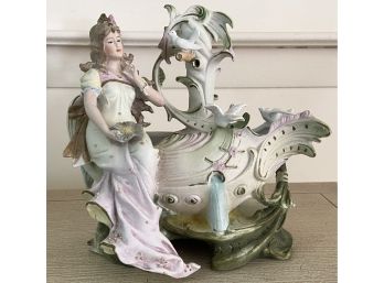 Vintage Bisque Glazed European Figure Vase