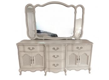 Vintage Bassett Furniture Industries 'Versailles' Nine Drawer Dresser And Mirror Circa 1960s