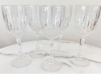 Five Vintage Leaded Cut Crystal White Wine Glasses