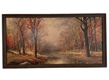 Long 1960s Faux Painting Of Autumn Tress 51' X 27'
