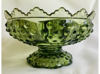 Vintage Footed Green Flower Bowl With Candleholders Hobnail Design