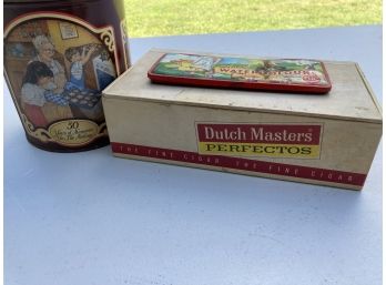 Odd Lot Old Paints A Cigar Box With Cards And A Few Extras Along With A Tin
