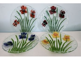 Beautiful Lee Glass Works 4 Floral Plates