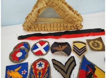 Vintage Military Patches In Glass Triangle Box Needs Repair