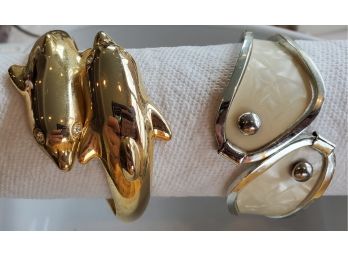 2 Cuff Bracelets Dolphin & Ivory Enamel
