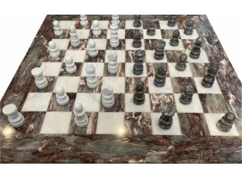 Big Bold And Beautiful Custom Made Marble Chess/Checker Board With All Pieces. Stunning