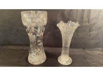 A Pair Of Vintage Cut / Pressed Glass Vases