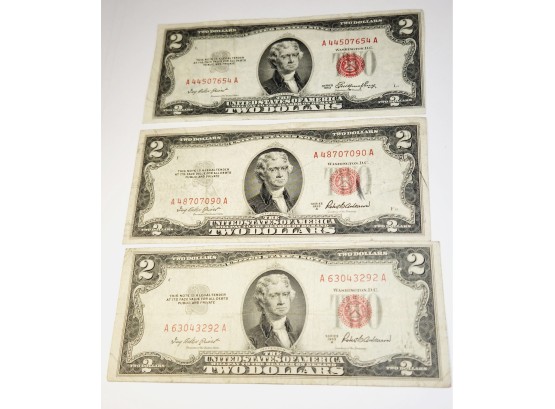 3 -  1953 Red Seal $2 Dollar Bills