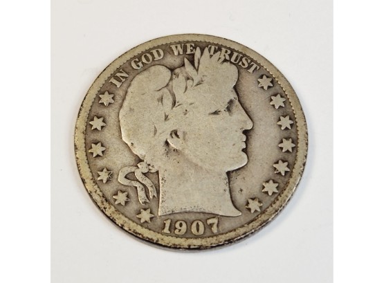 1907 -d Barber Half Dollar Silver