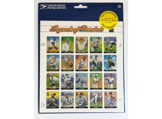 Legends Of Baseball - 33 Cent Full Sheet Of 20  U.s. Postage Stamps SEALED