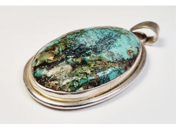 Amazing Sterling Silver Large Green Multi-colored Stone Pendant