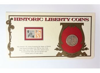 1944 Walking  Liberty Half Dollar SILVER & Stamp With History/info Card