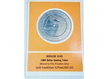 1969 Franklin Mint  $1 HAROLD'S CLUB CASINO Reno NV Proof Gaming Token