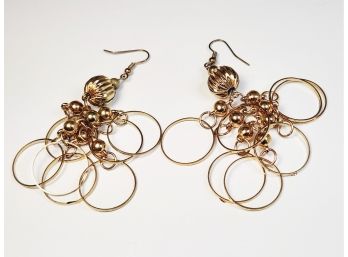 Unique Gold Tone Balls And Rings Hanging Earrings