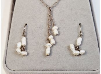 Vintage Sterling Silver Pearl Earring And Necklace Set