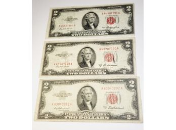 3 -  1953 Red Seal $2 Dollar Bills