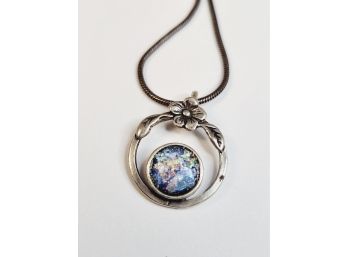 Unique Vintage Sterling Silver Abalone Pendant And Necklace