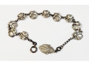 Antique Sterling Silver Charm Religious Bracelet Double Sided (roses And Figures)