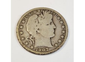 1907 -d Barber Half Dollar Silver