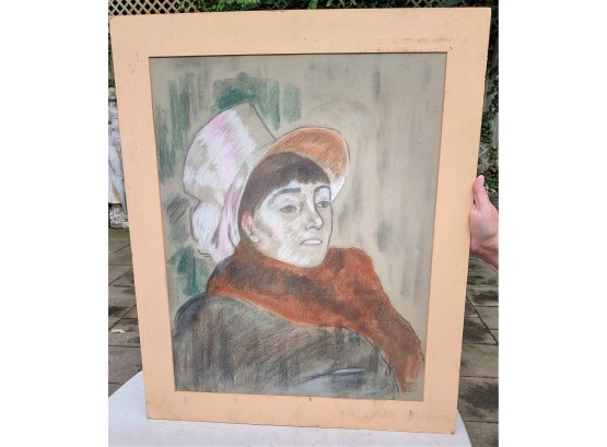 VINTAGE SIGNED DEGA ART INSPIRED 'WOMAN IN HAT' DONE IN CHALK PASTELS - ITEM # 32