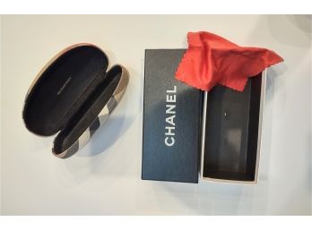 EMPTY BURBERRY CASE & CHANEL BOX WITH CHANEL EYEGLASS CLEANING CLOTH